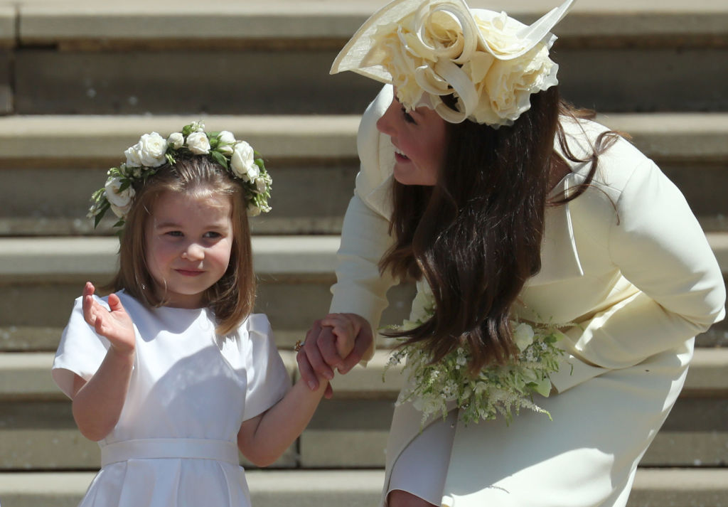 Princess Charlotte and Kate Middleton at Prince Harry and Meghan Markle's royal wedding in 2018