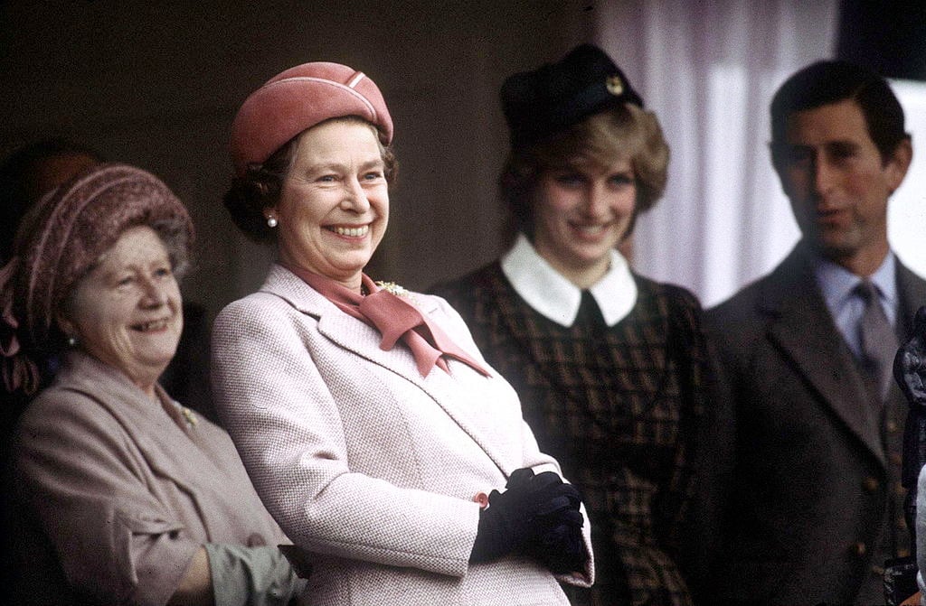 The Queen With The Queen Mother, Princess Diana And Prince Charles At The Braemar Games During Their Annual Holiday In Scotland