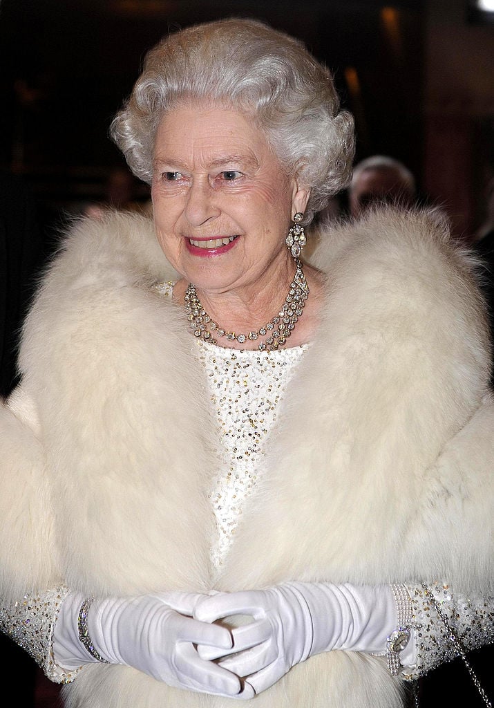 Queen Elizabeth II arrives at the Empire Theatre for the 2007 Royal Variety Performance.