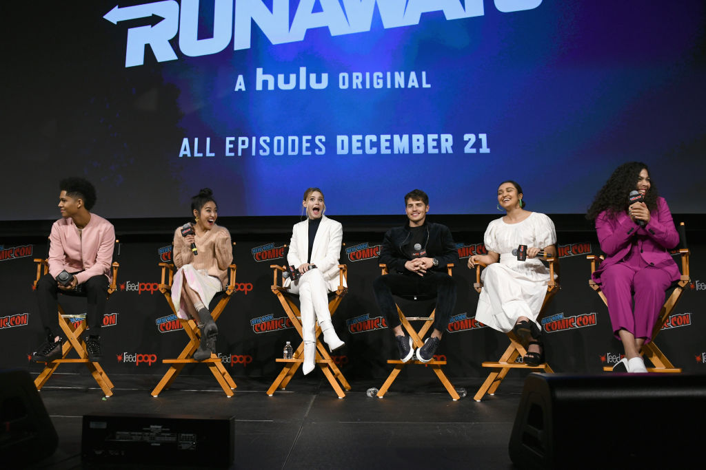 Marvel's Runaways cast (Rhenzy Feliz, Lyrica Okano, Virgina Gardner, Gregg Sulkin, Ariela Barer, and Allegra Acosta). Marvel's Runaways is now canceled. 