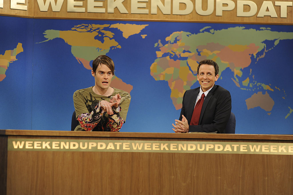 Bill Hader as Stefon, Seth Meyers during "Weekend Update"
