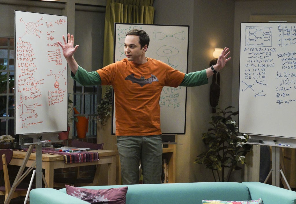 Sheldon Cooper in front of his whiteboards 