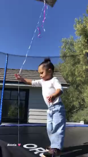 Kylie Jenner records Stormi on the trampoline