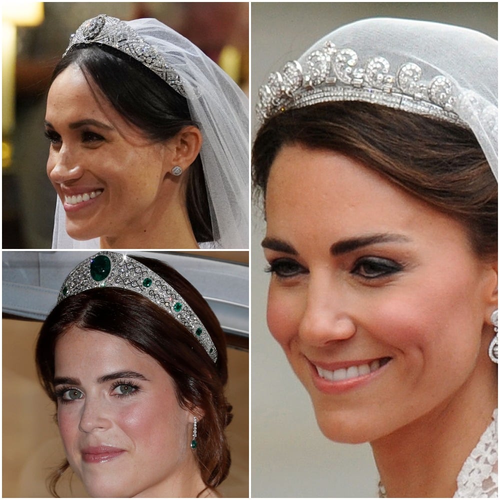 Top left- Meghan Markle, Bottom Left- Princess Eugenie, Right- Kate Middleton