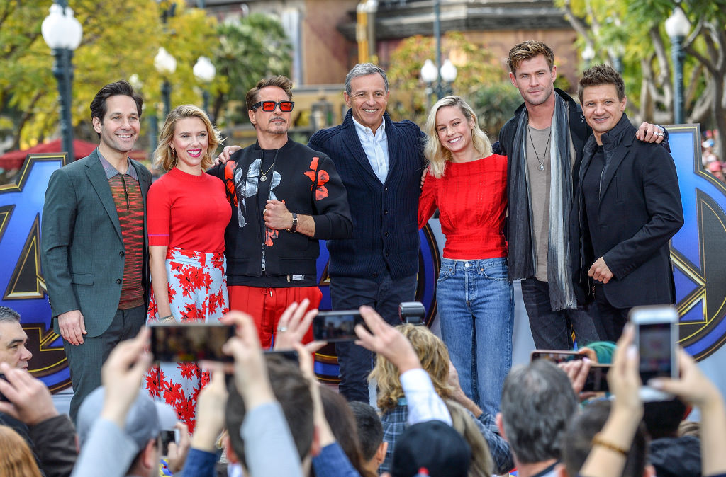 Part of the cast of 'Avengers: Endgame' and Disney CEO Bob Iger, at Disneyland.