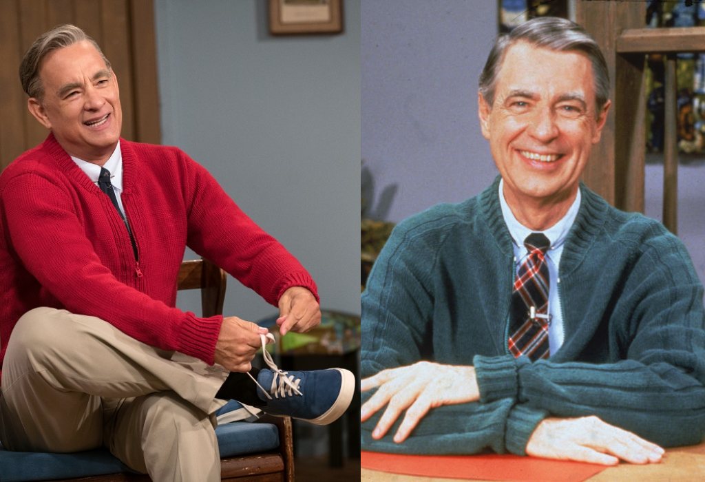 Composite image of Tom Hanks and Fred Rogers