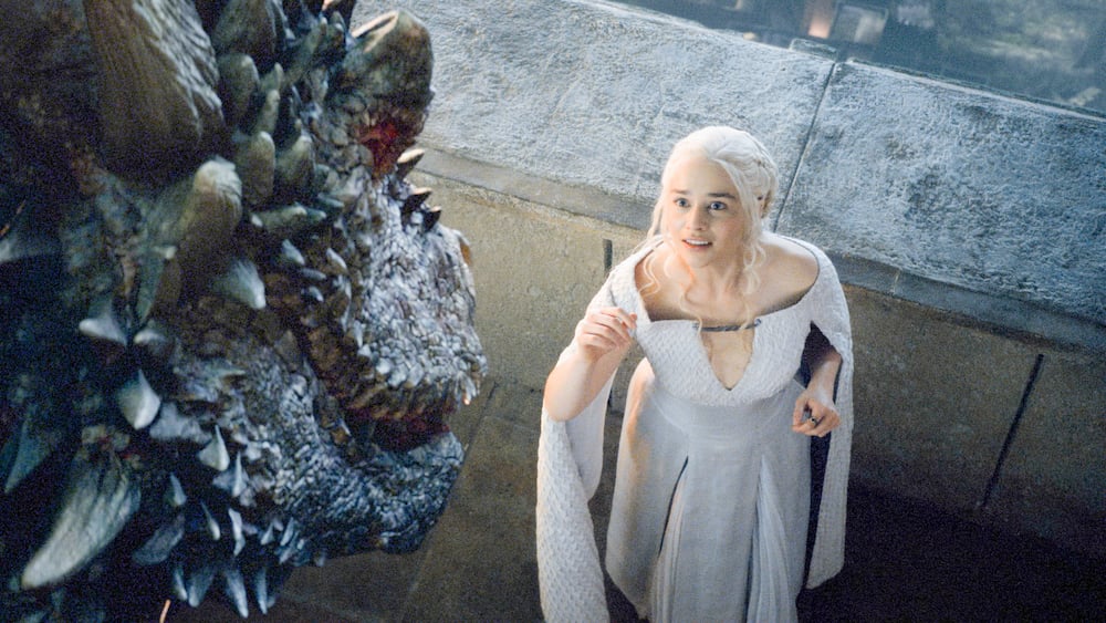Daenerys (Clarke) interacting with Drogon in Season 5 of 'Game of Thrones.'