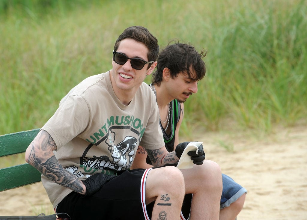 Davidson and Moises Arias on set of 'Untitled Judd Apatow/Pete Davidson Project' in July 2019.