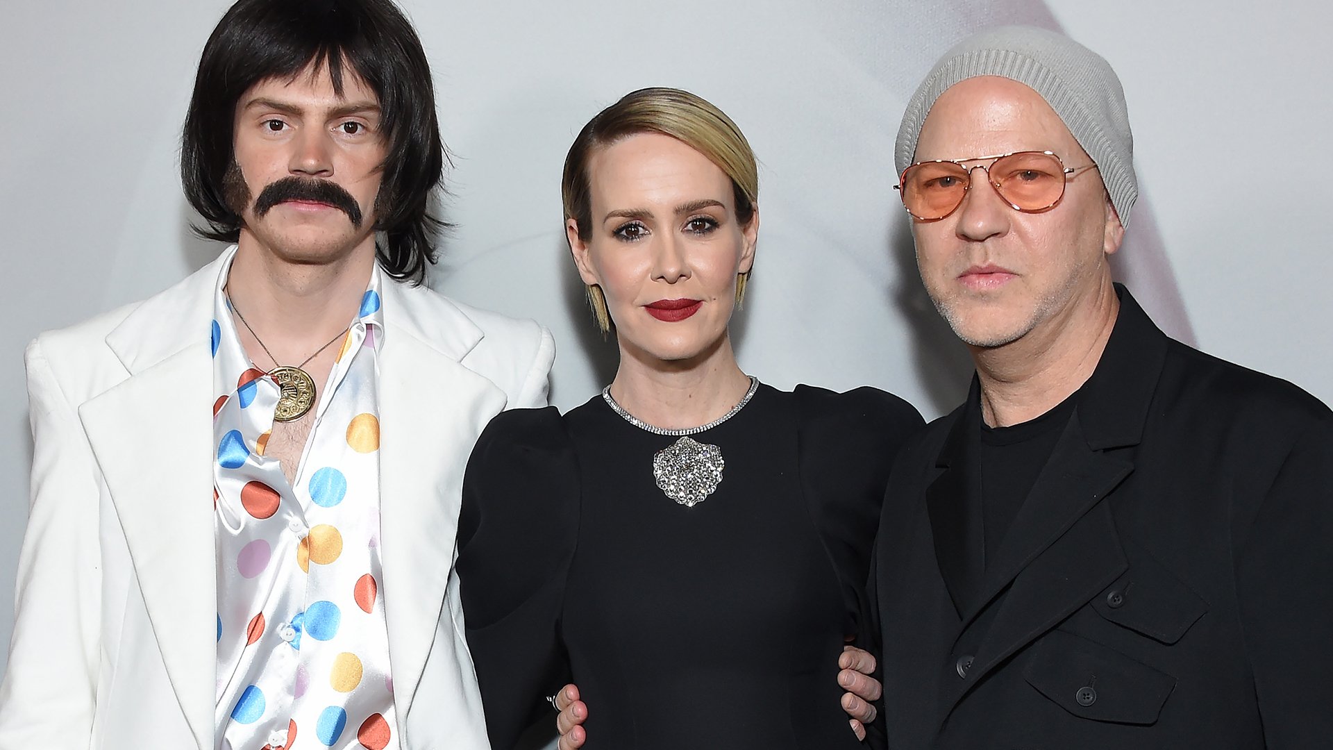 Evan Peters, Sarah Paulson and and Ryan Murphy arrive for the Red Carpet event celebrating 100 episodes of FX's "American Horror Story" at the Hollywood Forever Cemetary in Los Angeles