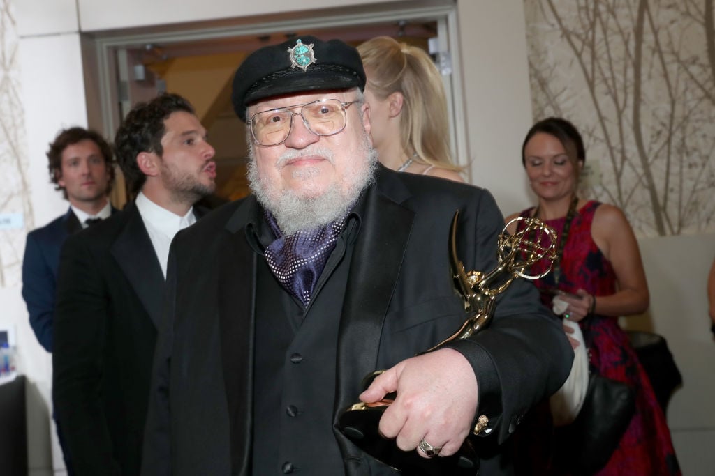 George R.R. Martin at the 2019 Emmys with his award.