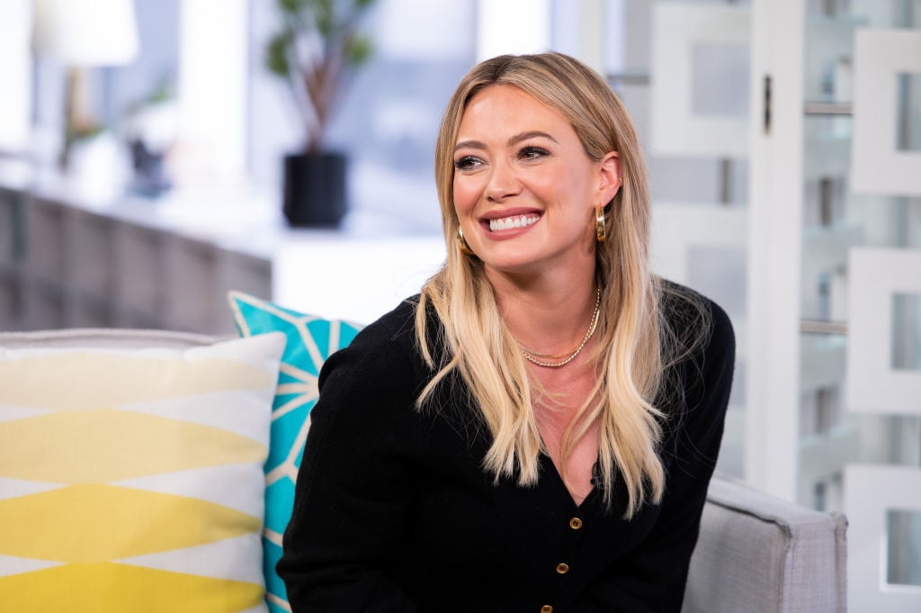 Hilary Duff on the set of E! News' 'Daily Pop' show, talking about 'Lizzie McGuire and 'Younger.'