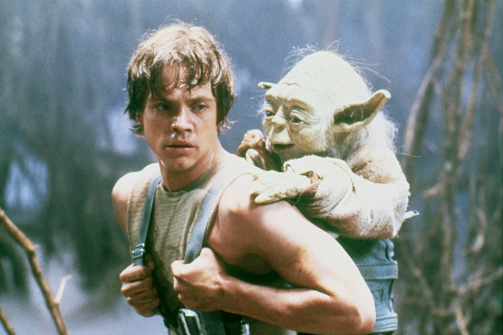 Mark Hamill as Luke Skywalker training with Yoda in 'The Empire Strikes Back.'