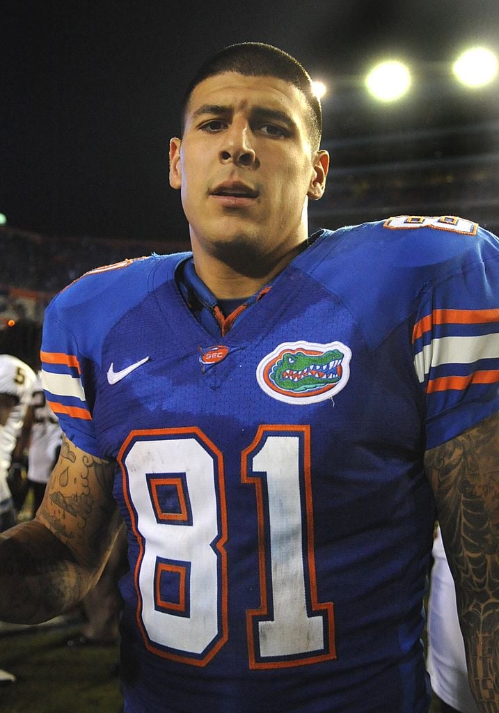 Tight end Aaron Hernandez #81 of the Florida Gators after play against the Vanderbilt Commodores on November 7, 2009