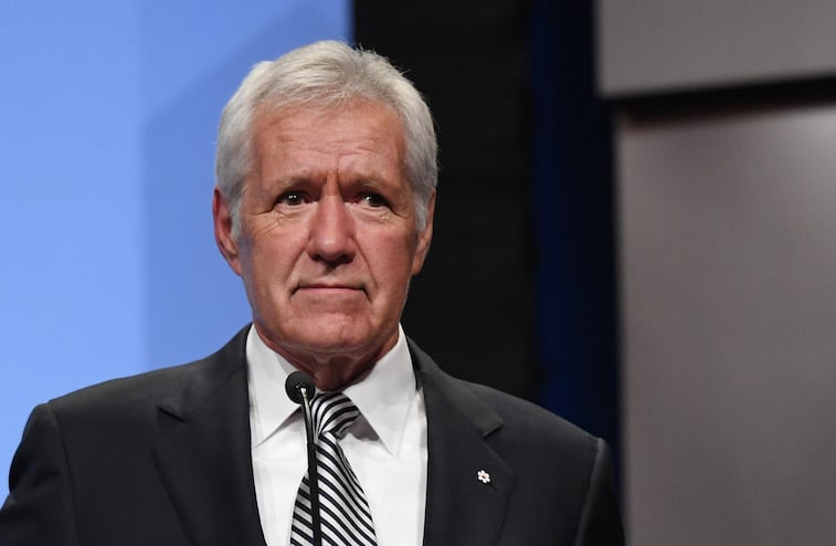 Akex Trebek speaks onstage