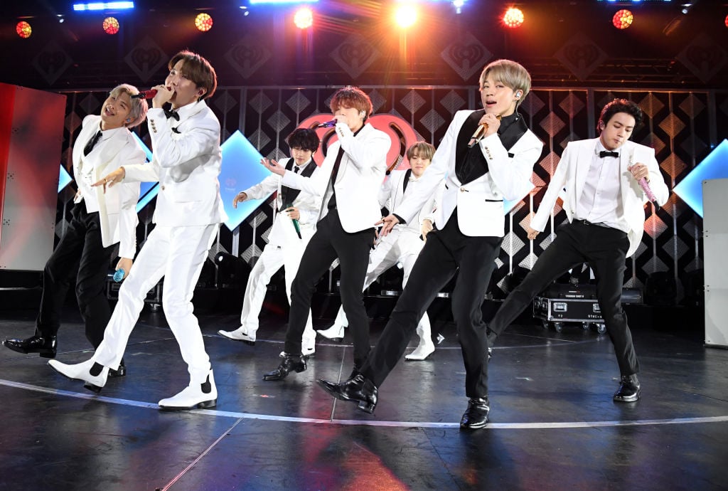 RM, J-Hope, V, Jungkook, Suga, Jimin, and Jin of BTS perform onstage during 102.7 KIIS FM's Jingle Ball 2019
