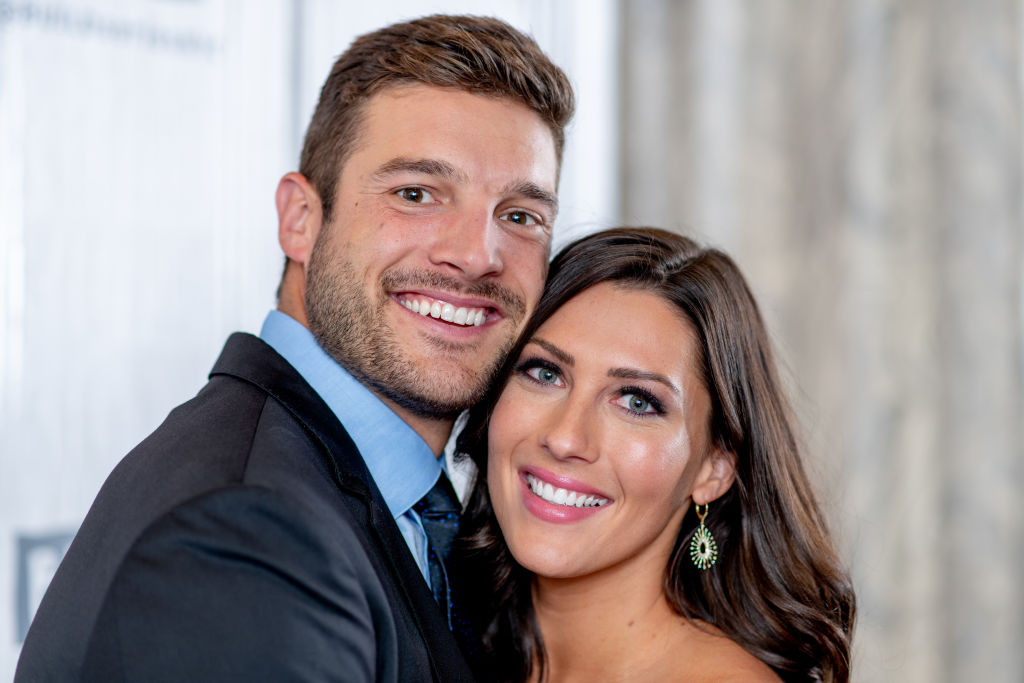 Becca Kufrin and Garrett Yrigoyen discuss "The Bachelorette" season finale with the Build Series at Build Studio on August 7, 2018 in New York City.