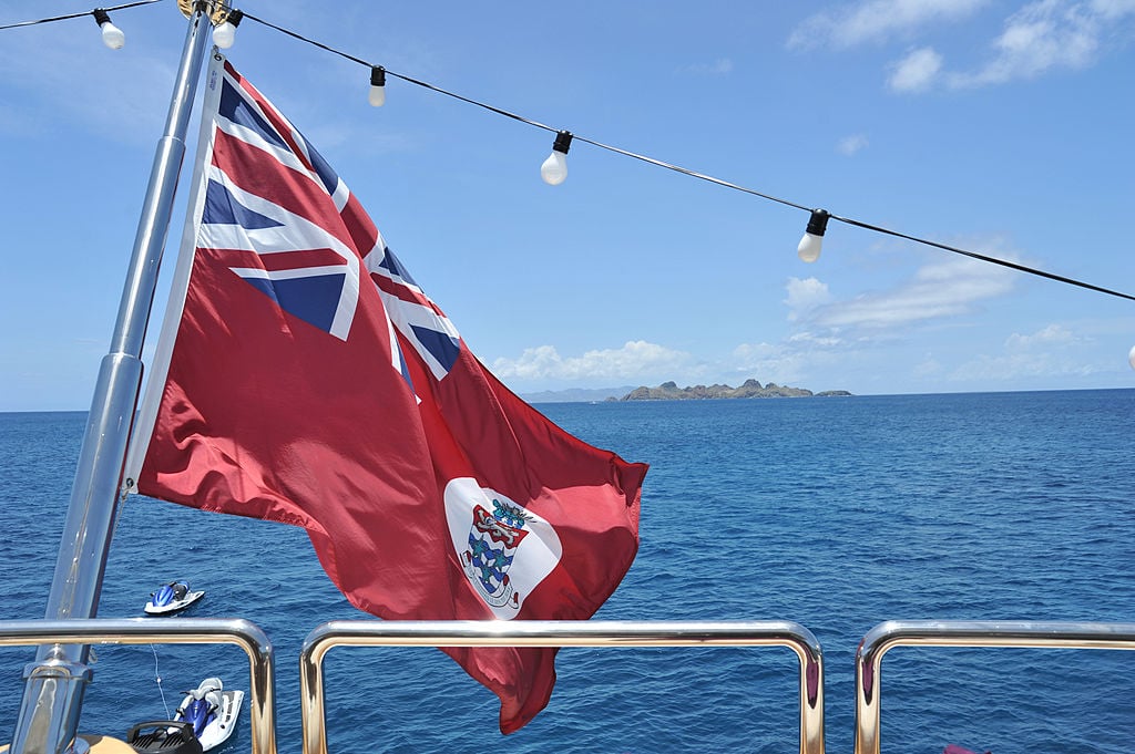 The Cayman Islands Flag on board the "Honor" luxury yacht in April 2012