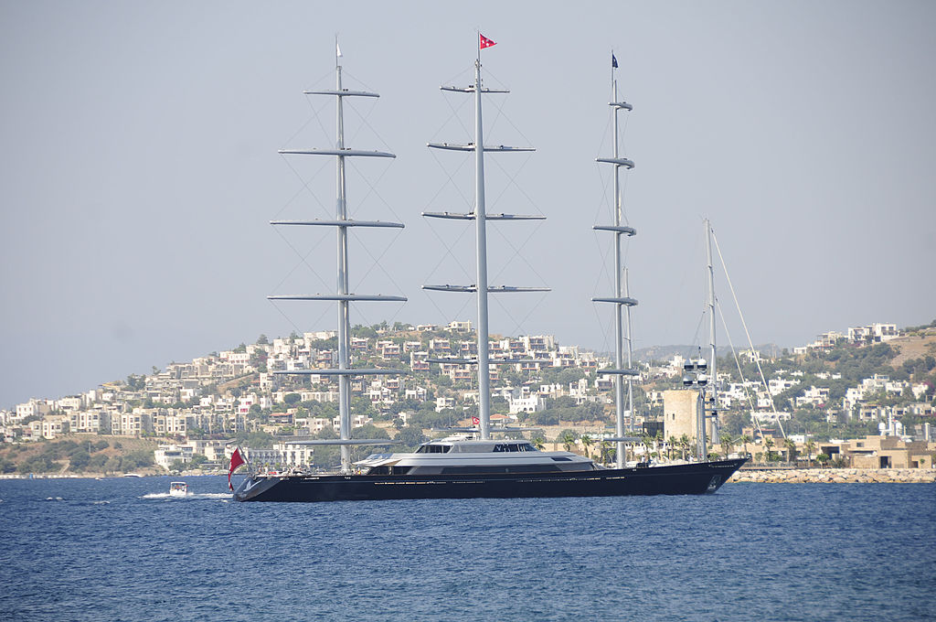 Best sailing yacht interior and highest technical achievement in a sailing award winning yacht ''Maltese Falcon" arrives at Bodrum, Turkey