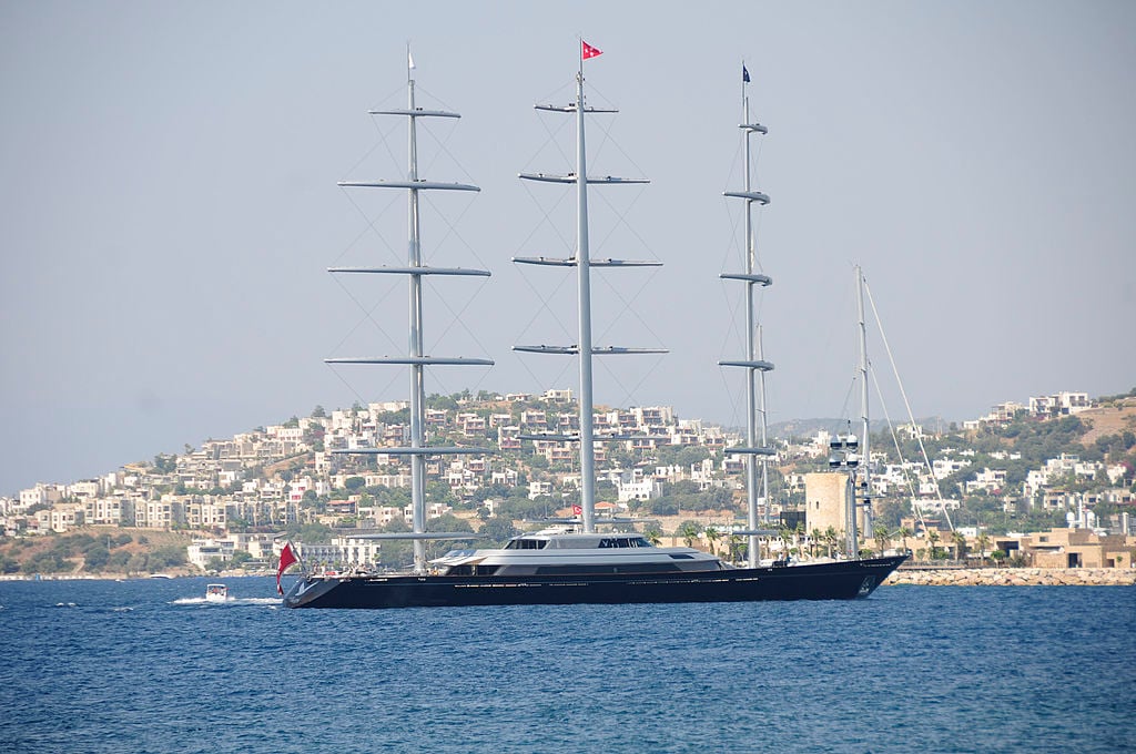 Best sailing yacht interior and highest technical achievement in a sailing award winning yacht ''Maltese Falcon" arrives at Bodrum, Turkey