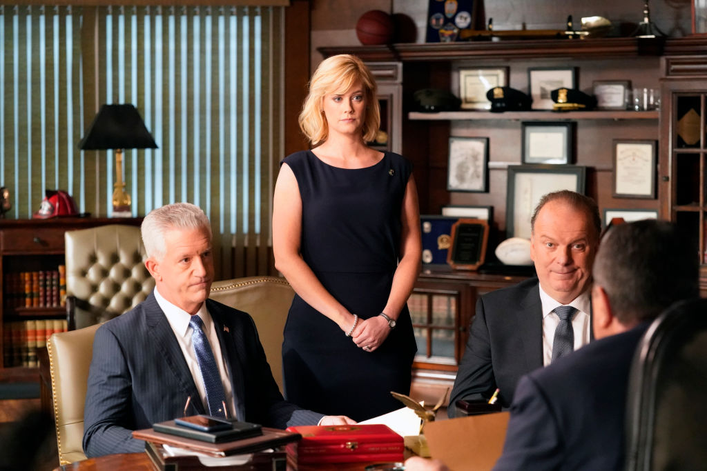 Gregory Jbara as Garrett Moore, Abigail Hawk as Abigail Baker, Robert Clohessy as Lt. Gormley on 'Blue Bloods'