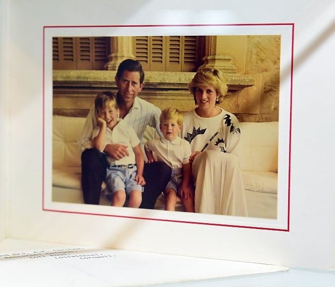 Christmas Card featuring Prince Charles, Princess Diana, Prince William, and Prince Harry