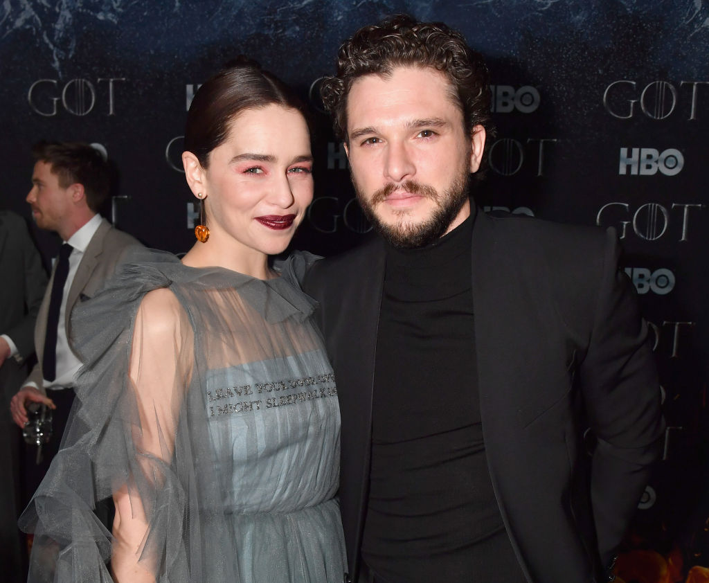 Emilia Clarke (Daenerys Targaryen) and Kit Harington (Jon Snow) at the Game of Thrones season 8 premiere
