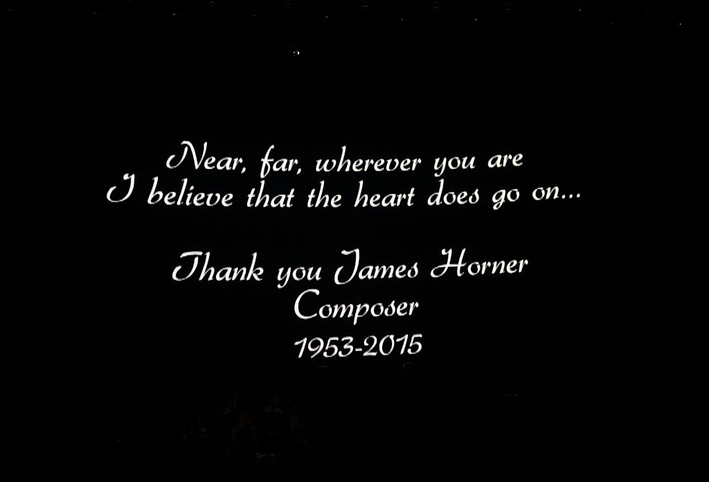 Homage to composer James Horner at the premiere of the much-anticipated return of Celine Dion's headline residency show at The Colosseum at Caesars Palace on August 27, 2015 in Las Vegas, Nevada.
