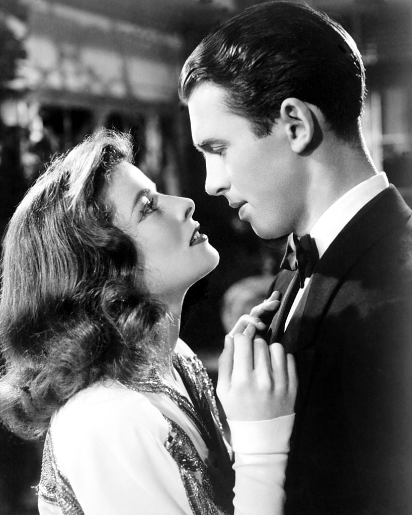 Katharine Hepburn and James Stewart as Tracy Lord and Macaulay Connor in The Philadelphia Story|
