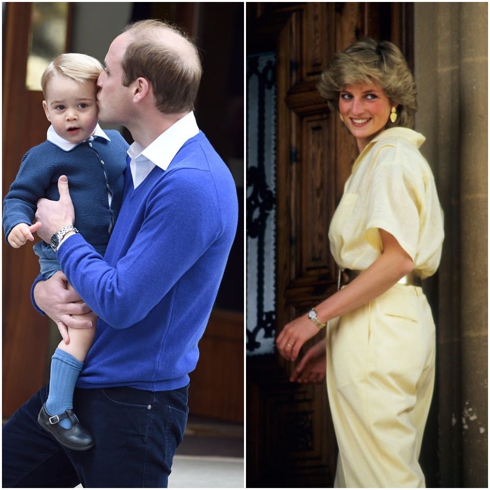 (L): Prince George and Prince William, (R): Princess Diana