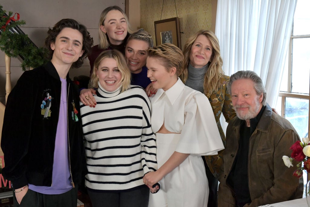 Timothee Chalamet, Greta Gerwig, Saoirse Ronan, Florence Pugh, Eliza Scanlan, Laura Dern and Chris Cooper attend the 'Little Women" Orchard House photo call