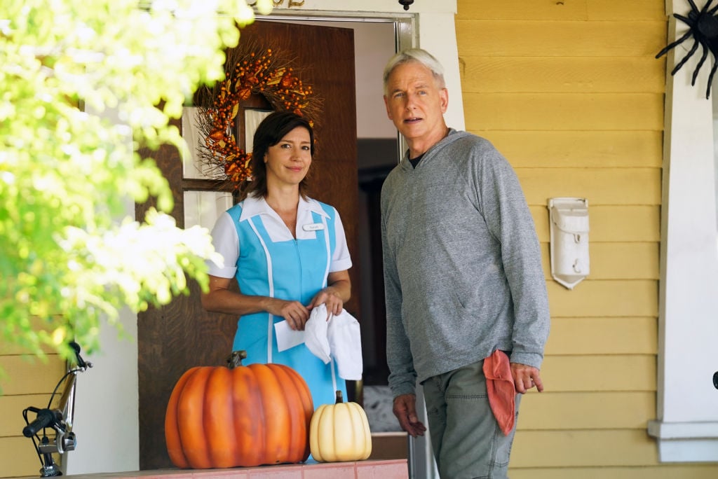 Louise Barnes as Sarah, Mark Harmon as NCIS Special Agent Leroy Jethro Gibbs.  | Sonja Flemming/CBS via Getty Images