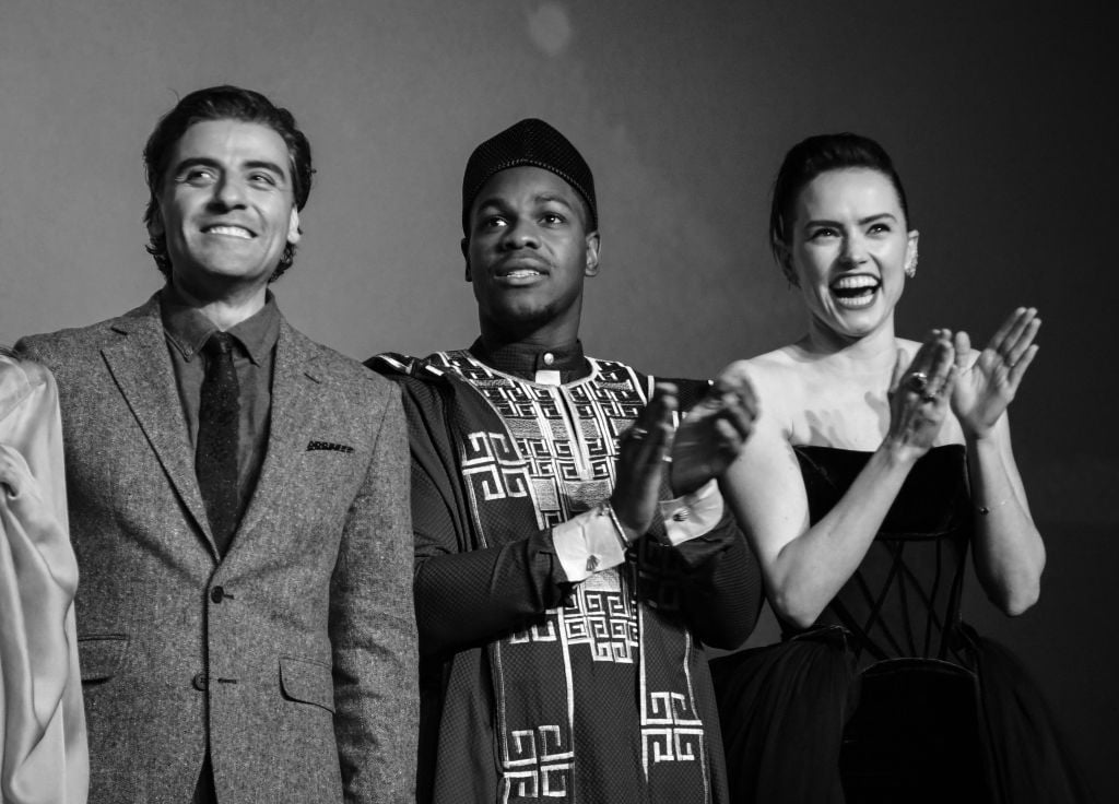 Oscar Isaac, John Boyega, and Daisy Ridley at the European premiere of 'Star Wars: The Rise of Skywalker'