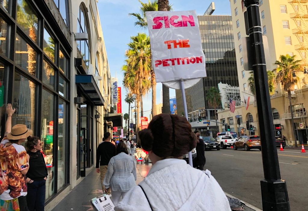 A 'Star Wars' fan wearing a Princess Leia costume