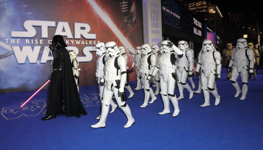 People dressed as Star Wars characters at the 'Star Wars: The Rise of Skywalker' European Premiere