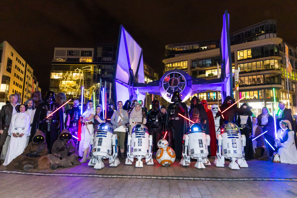 Fans pose during a screening of 'Star Wars: The Rise of Skywalker'