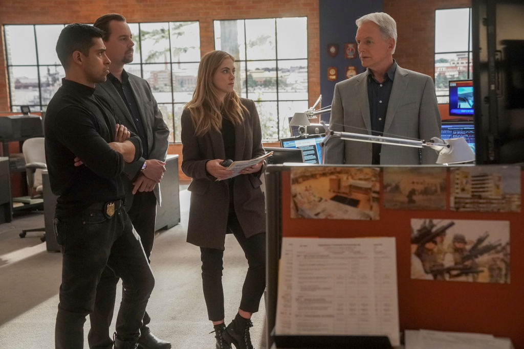 Wilmer Valderrama, Sean Murray, Emily Wickersham, and Mark Harmon. | Sonja Flemming/CBS via Getty Images
