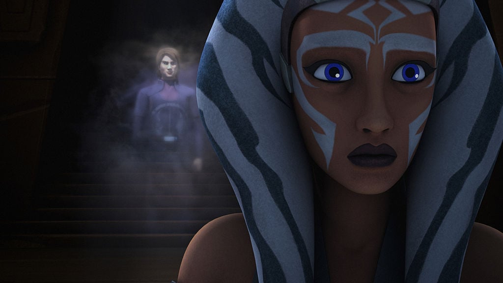 Ahsoka in the old Jedi Temple on Lothal sees a vision of her old master, Anakin Skywalker in 'Star Wars Rebels'