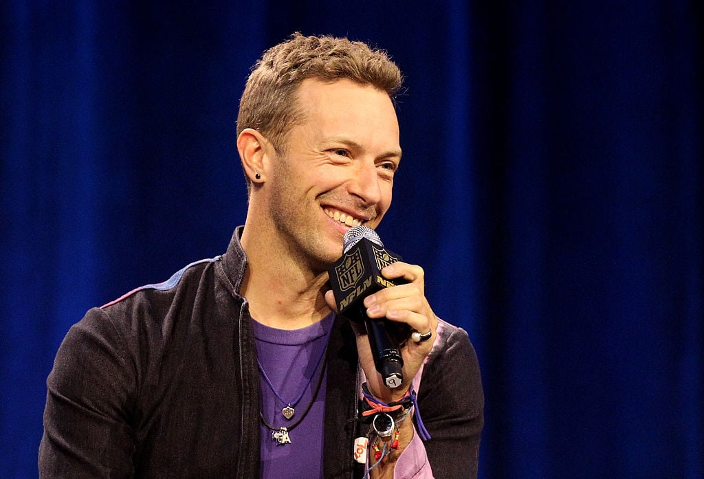 Chris Martin of Coldplay speaks during the Pepsi Super Bowl 50 Halftime Press Conference.