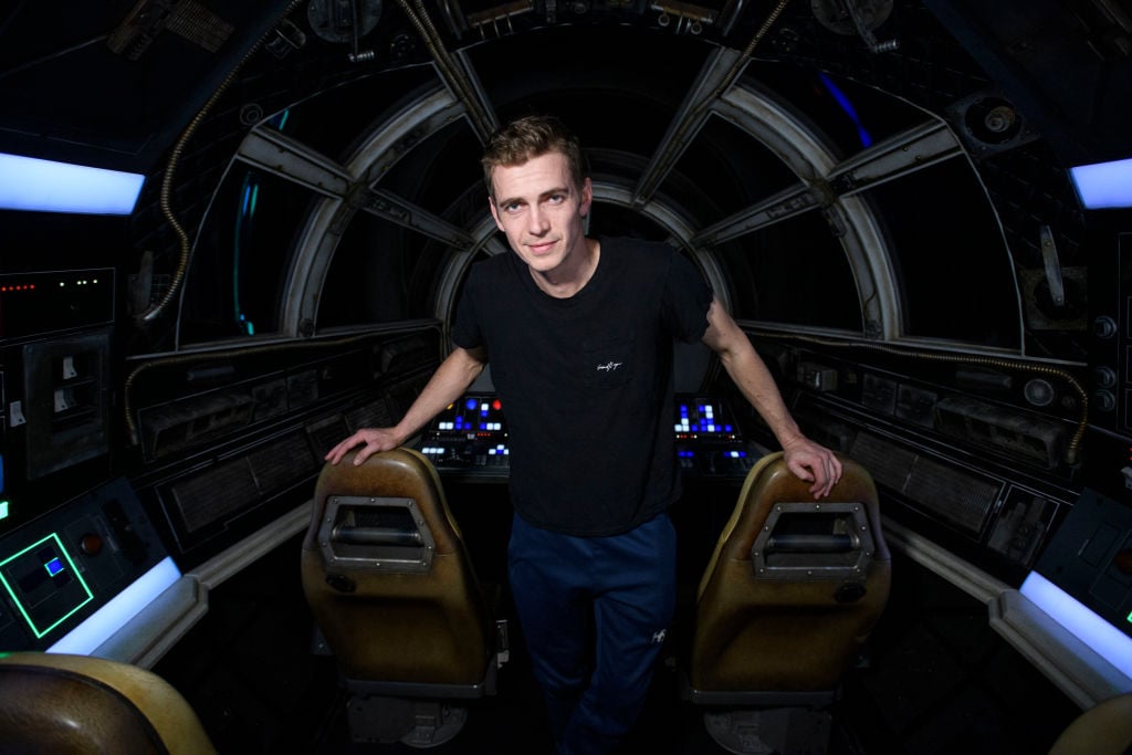 Hayden Christensen visits the ride Millennium Falcon: Smugglers Run at Star Wars: Galaxy's Edge in Disneyland.