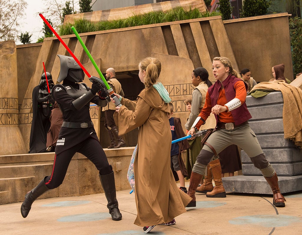 Children train as young Padawans at Disney World at the Jedi Training: Trials of the Temple. This could be what the new Disney+ game show will look like.