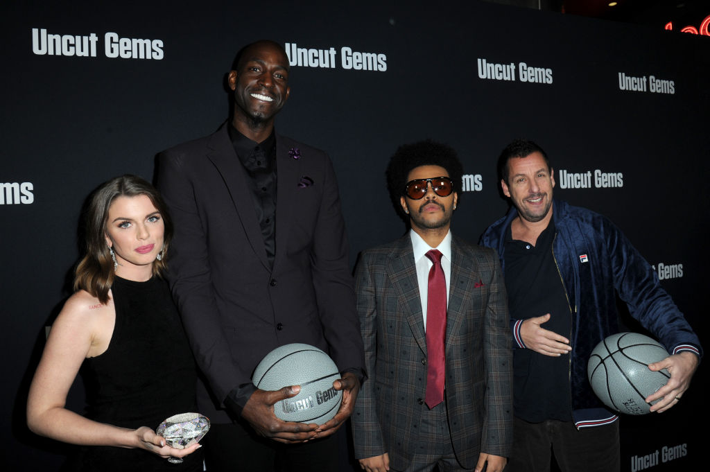 Julia Fox, Kevin Garnett, The Weeknd and Adam Sandler attends the Los Angeles premiere of 'Uncut Gems'
