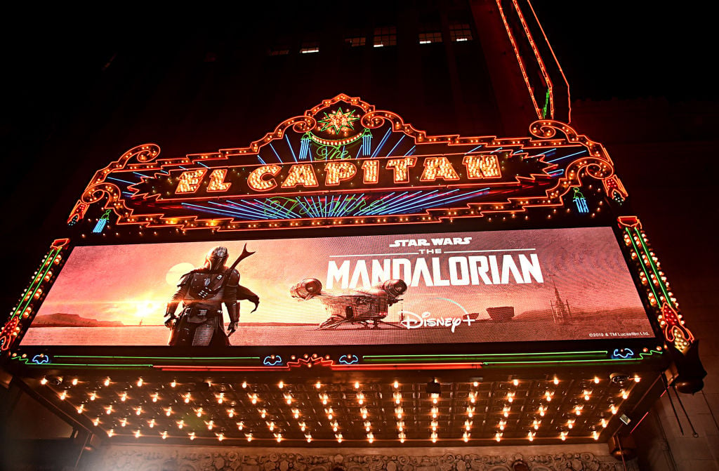 The marquee at the premiere for 'The Mandalorian,' at the El Capitan Theatre in Hollywood.