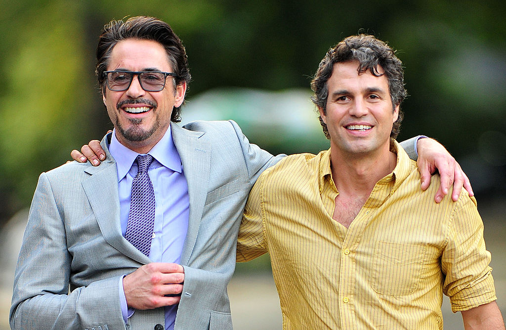 Robert Downey Jr. and Mark Ruffalo filming 'The Avengers'