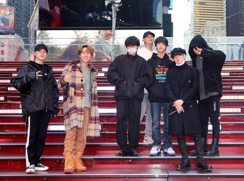 K-Pop band, BTS is seen in Times Square on December 31, 2019 in New York City