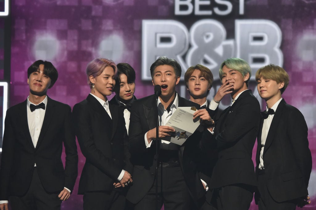 BTS speaks onstage during the 61st Annual GRAMMY Awards at Staples Center on February 10, 2019 in Los Angeles, California.