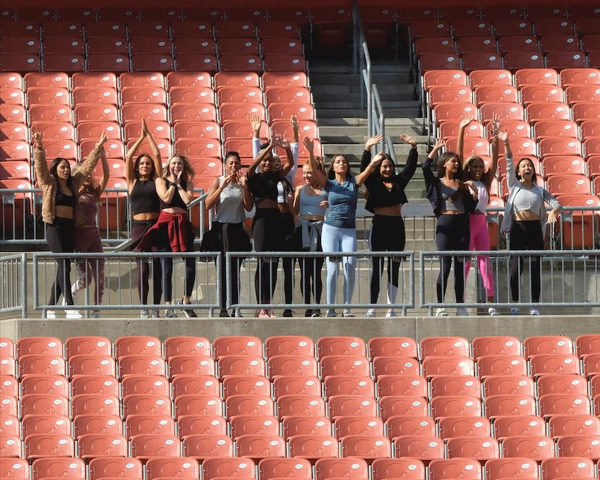 Contestants on Peter Weber's season of 'The Bachelor' at a football stadium in Cleveland, Ohio.