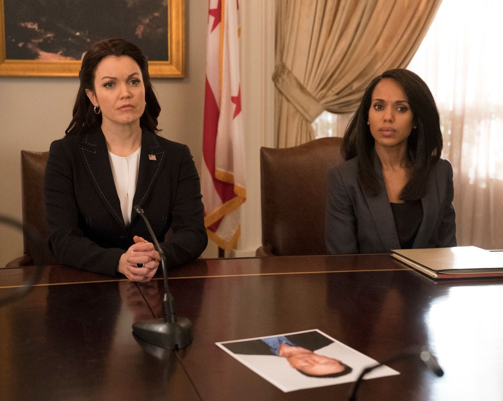Bellamy Young and Kerry Washington in a scene from ABC's 'Scandal'
