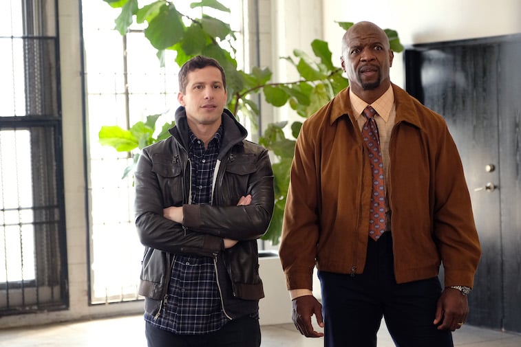 Andy Samberg as Jake Peralta, Terry Crews as Terry Jeffords