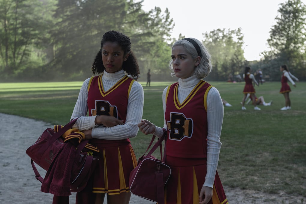 Roz and Sabrina after cheer practice in Episode 2, 'CHILLING ADVENTURES OF SABRINA.'