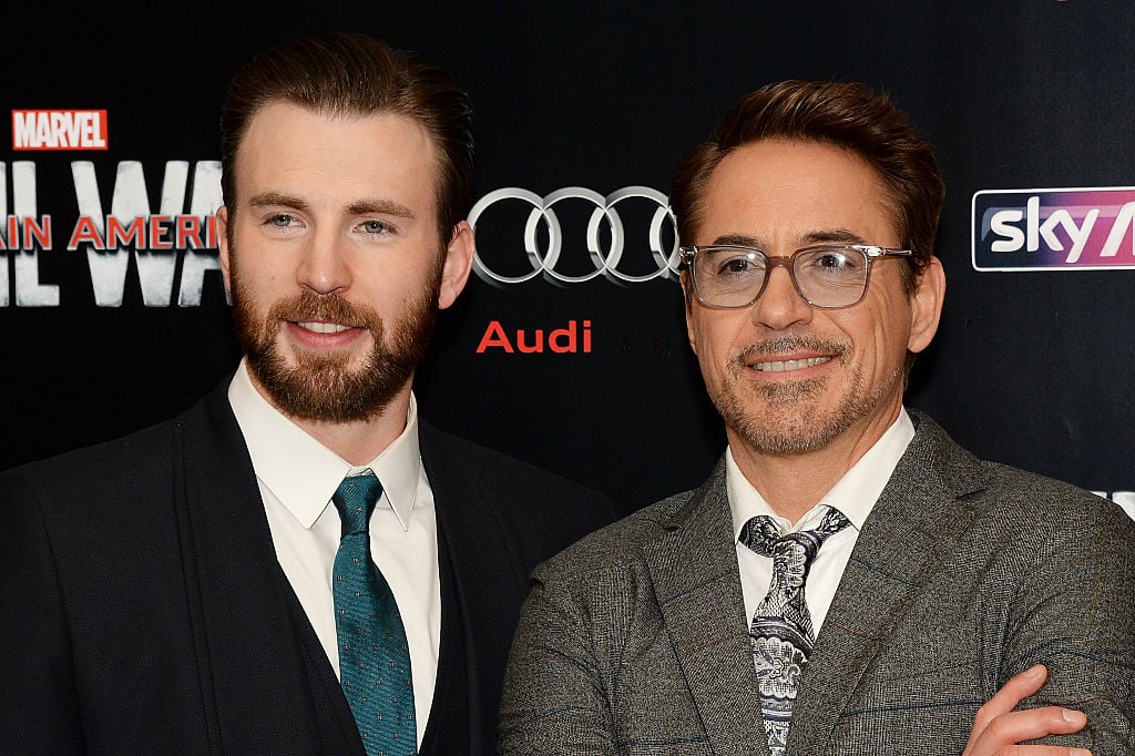 Chris Evans and Robert Downey Jr. at the premiere of 'Captain America: Civil War' on April 26, 2016